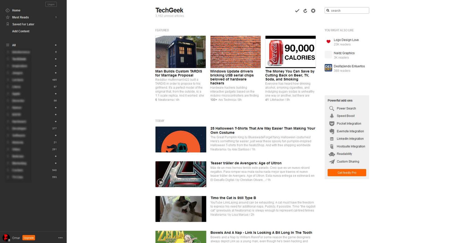 Página de una categoría en Feedly