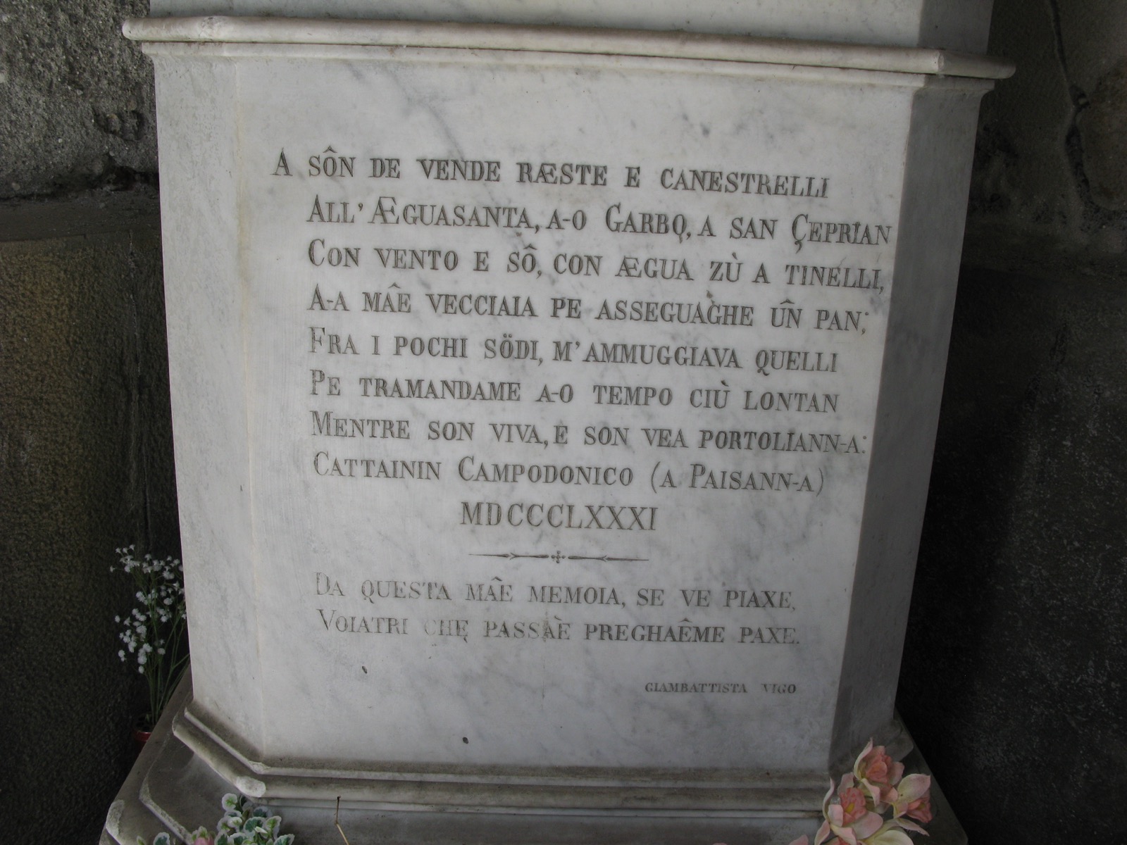 Epitafio de la tumba de Caterina Campodonico